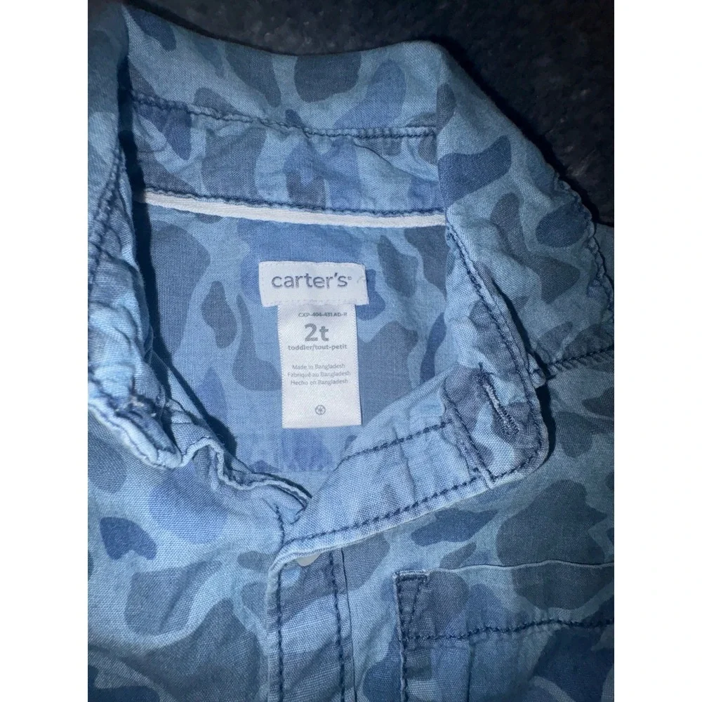 (S2) Carters Toddler Boys Blue Camo Camouflage‎ Long Sleeve Button Down Shirt 2T